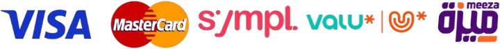 Visa, Mastercard, sympl, valU, Meeza